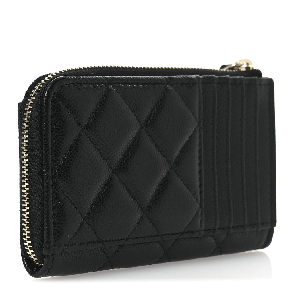 Caviar Quilted CC Zip Around  Holder Black