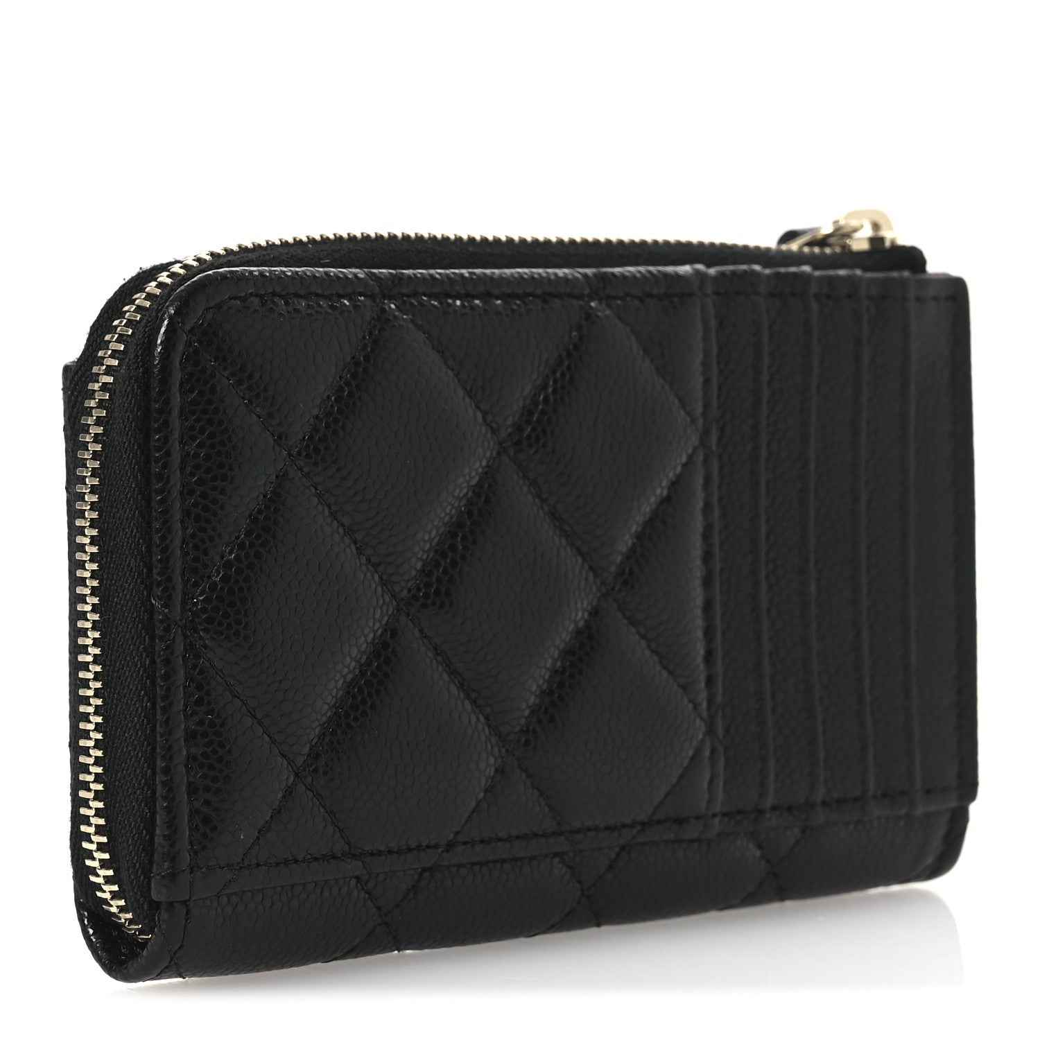 Caviar Quilted CC Zip Around  Holder Black