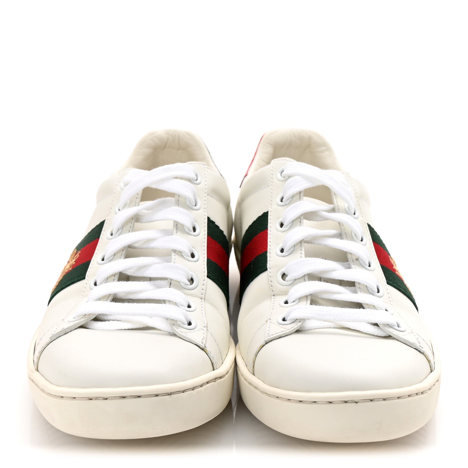 Calfskin Ayers Bee Embroidered Womens Ace Sneakers 37 White Red Flame Green