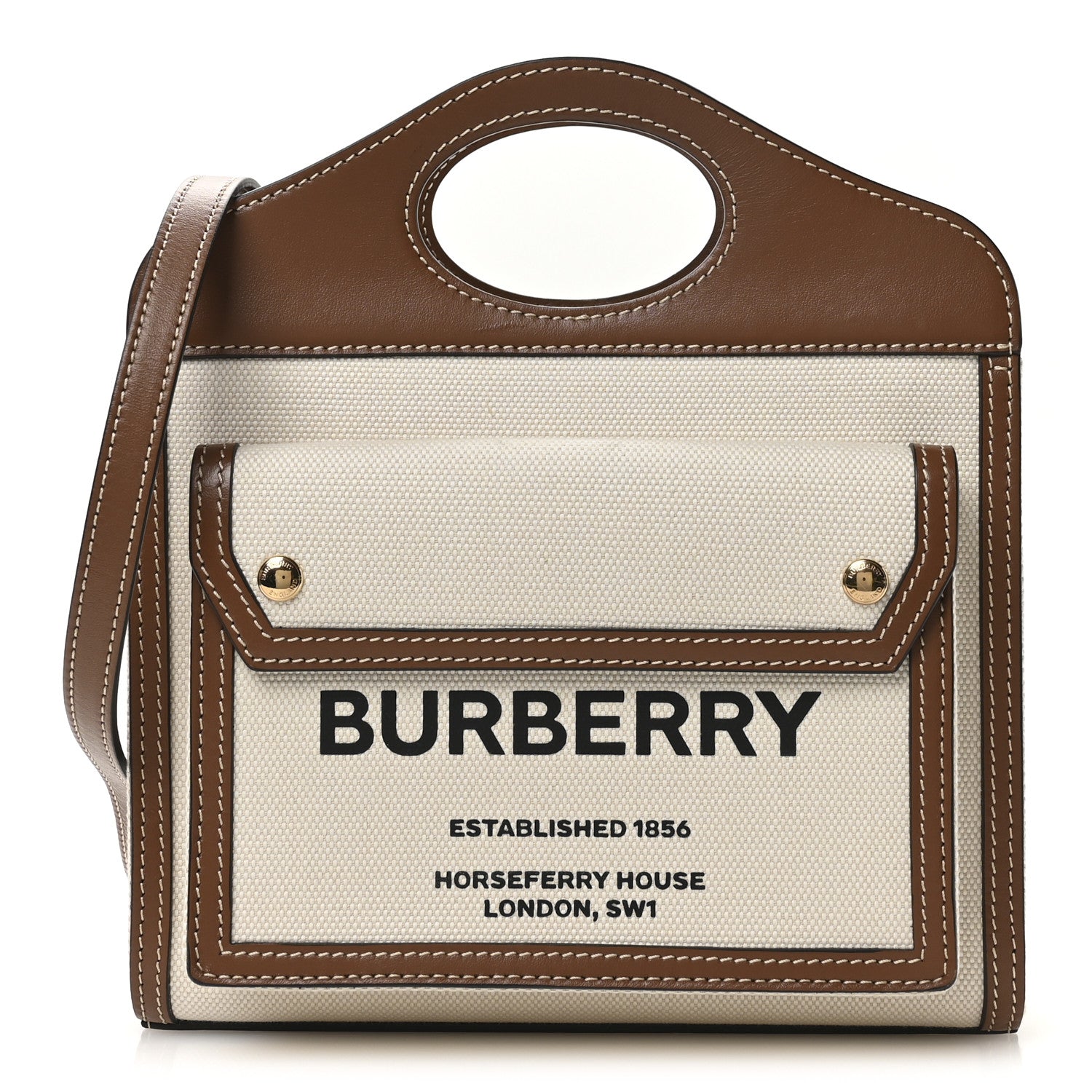 Canvas Smooth Calfskin Two Tone Mini Pocket Bag Natural Malt Brown
