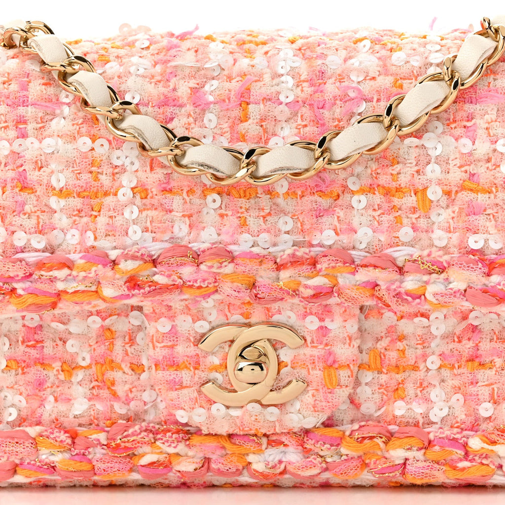Tweed Braid Sequin Mini Flap White Pink Orange