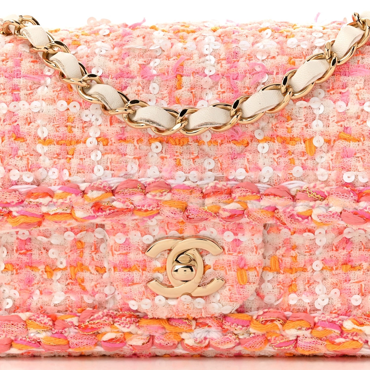 Tweed Braid Sequin Mini Flap White Pink Orange