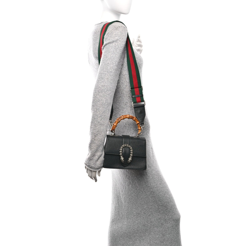 Dollar Calfskin Crystal Web Mini Dionysus Bamboo Top Handle Bag Black Black Diamond