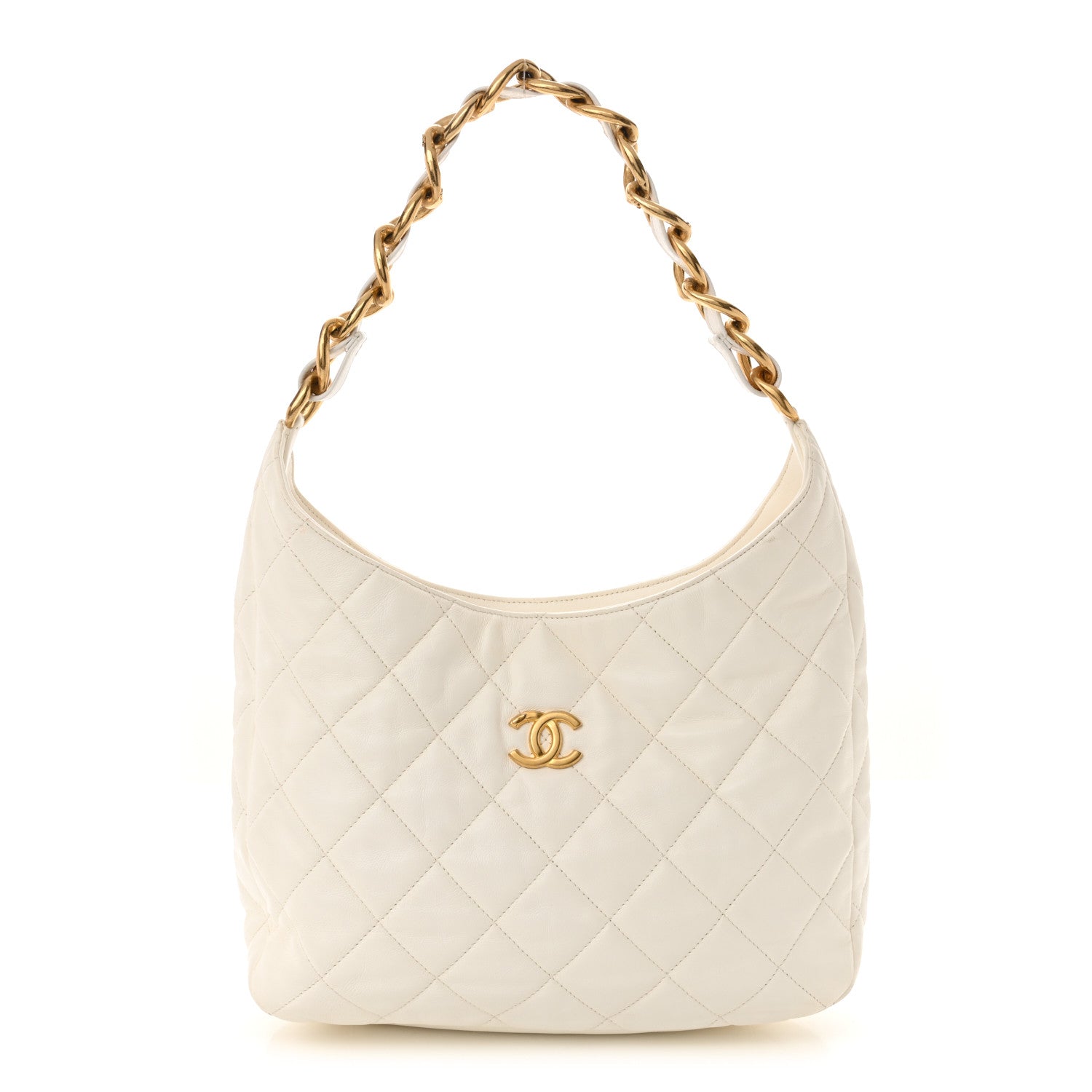 Lambskin Quilted Large CC Funky Town Hobo White