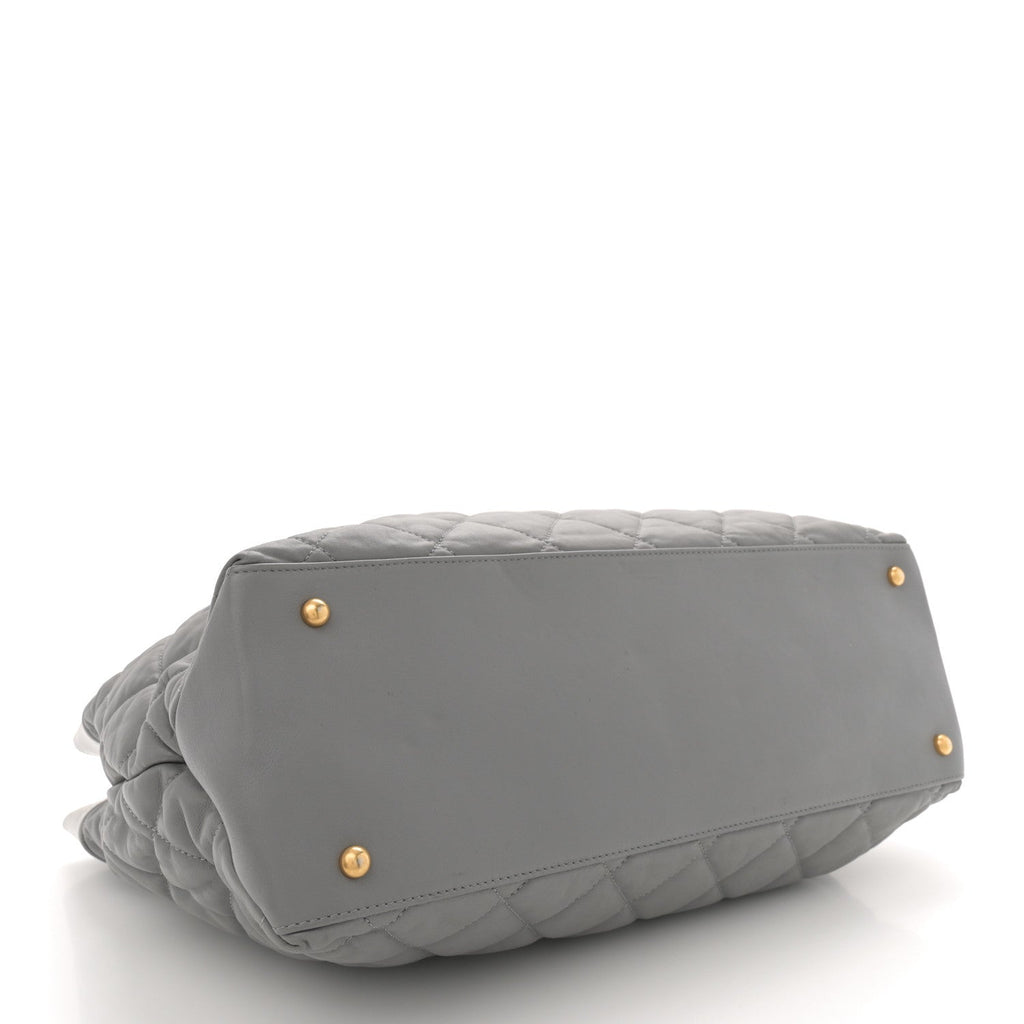 Calfskin Quilted Large Soft Elegance Tote Grey