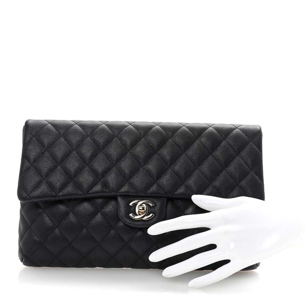 Caviar Quilted Flap Clutch Navy