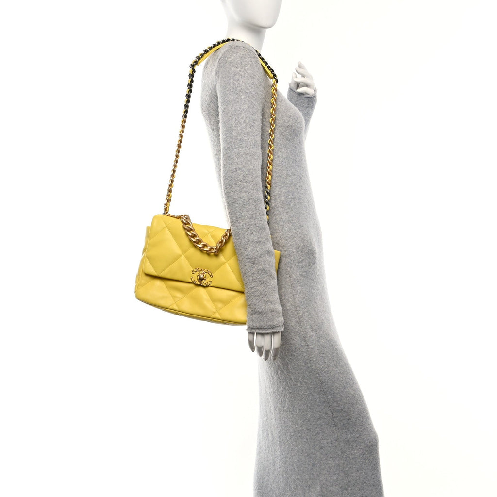 Lambskin Quilted Large Chanel 19 Flap Yellow