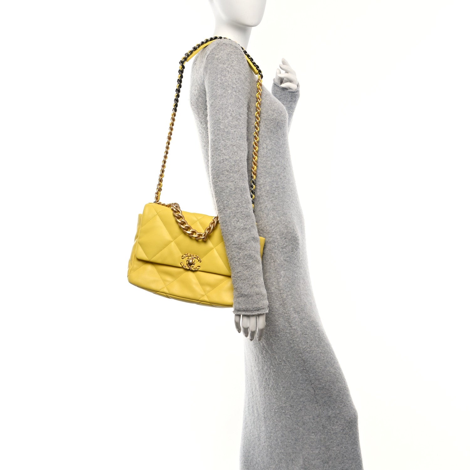 Lambskin Quilted Large Chanel 19 Flap Yellow