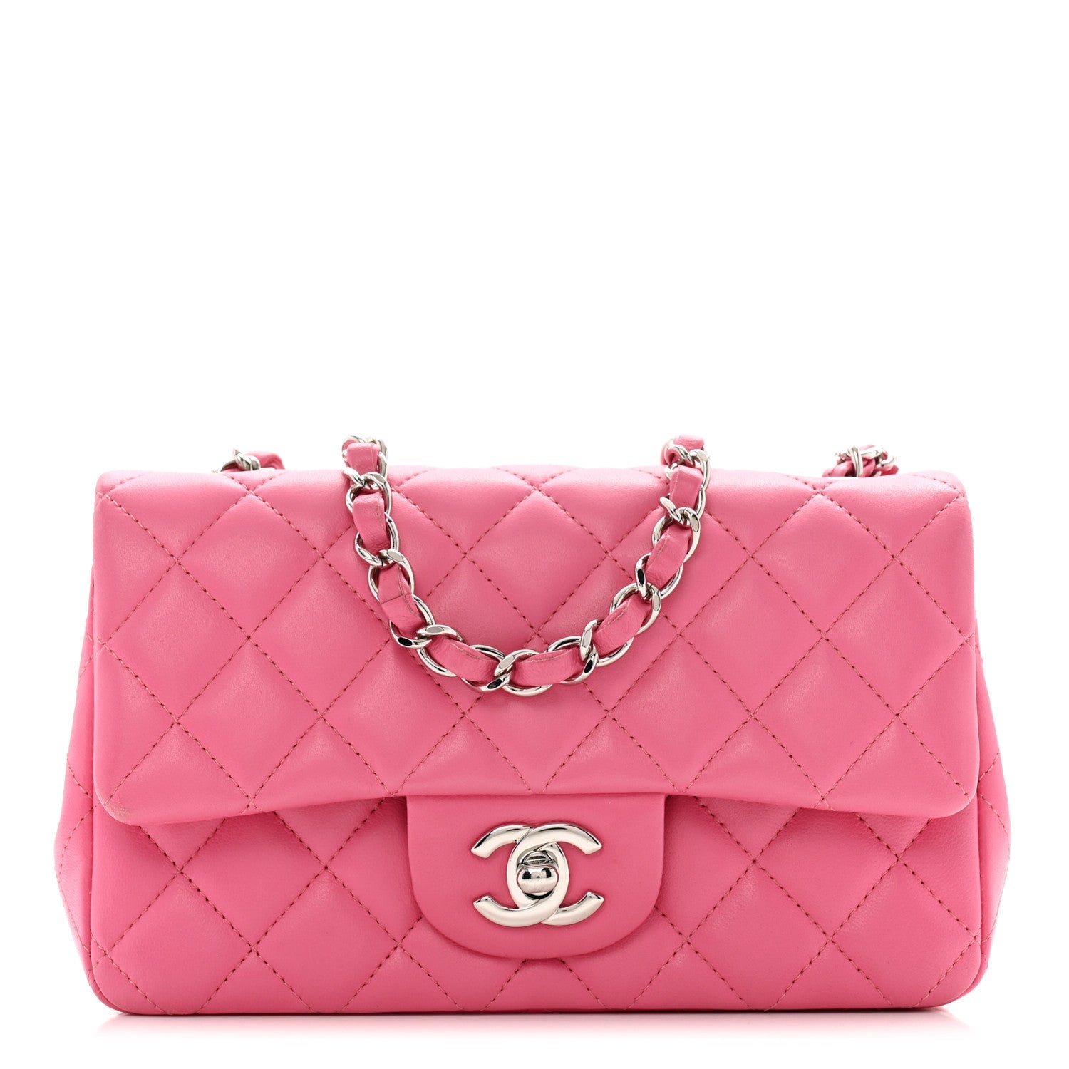 Lambskin Quilted Mini Rectangular Flap Pink