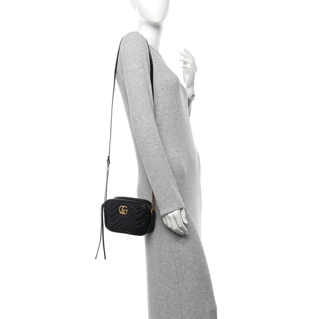 Calfskin Matelasse Mini GG Marmont Chain Shoulder Bag Black