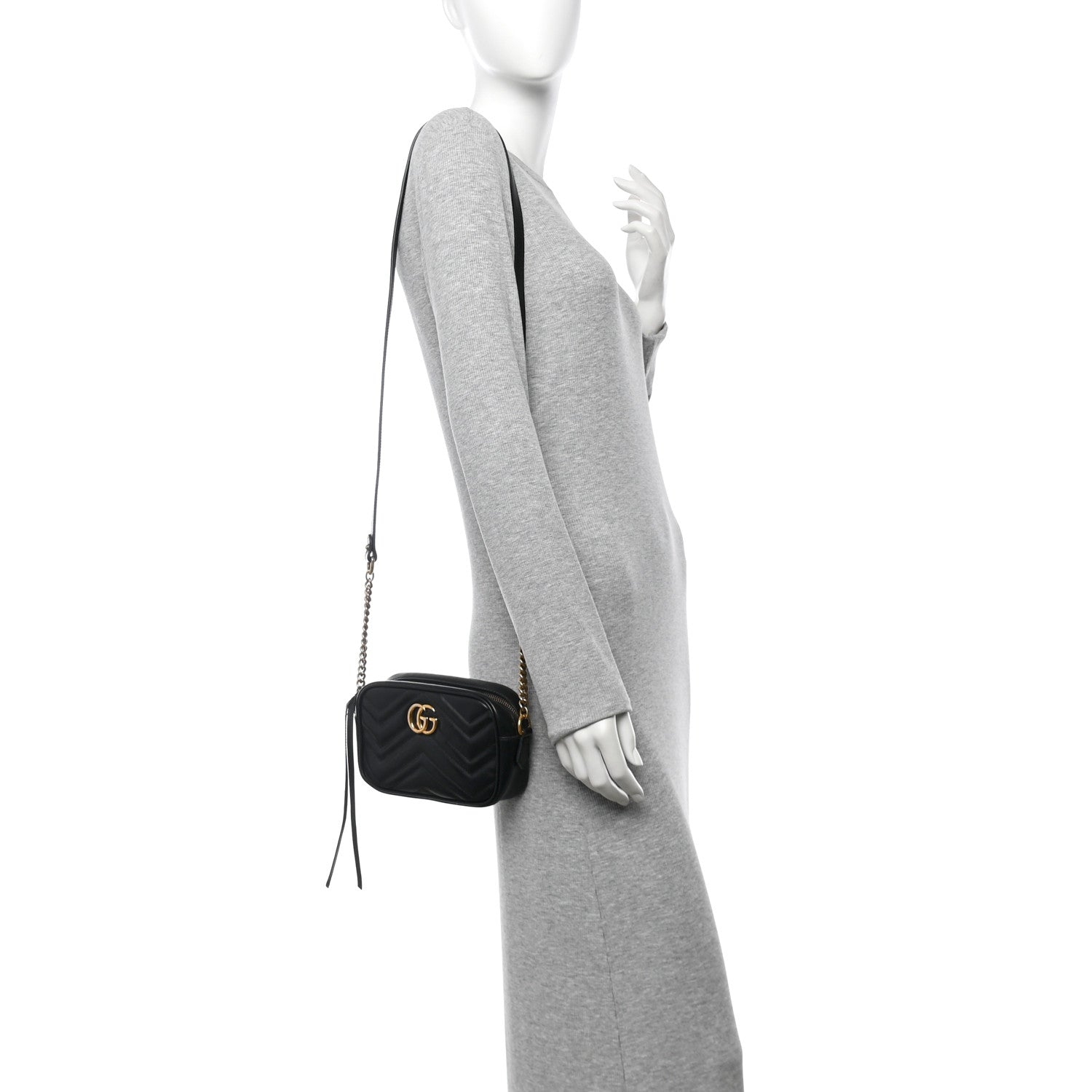 Calfskin Matelasse Mini GG Marmont Chain Shoulder Bag Black