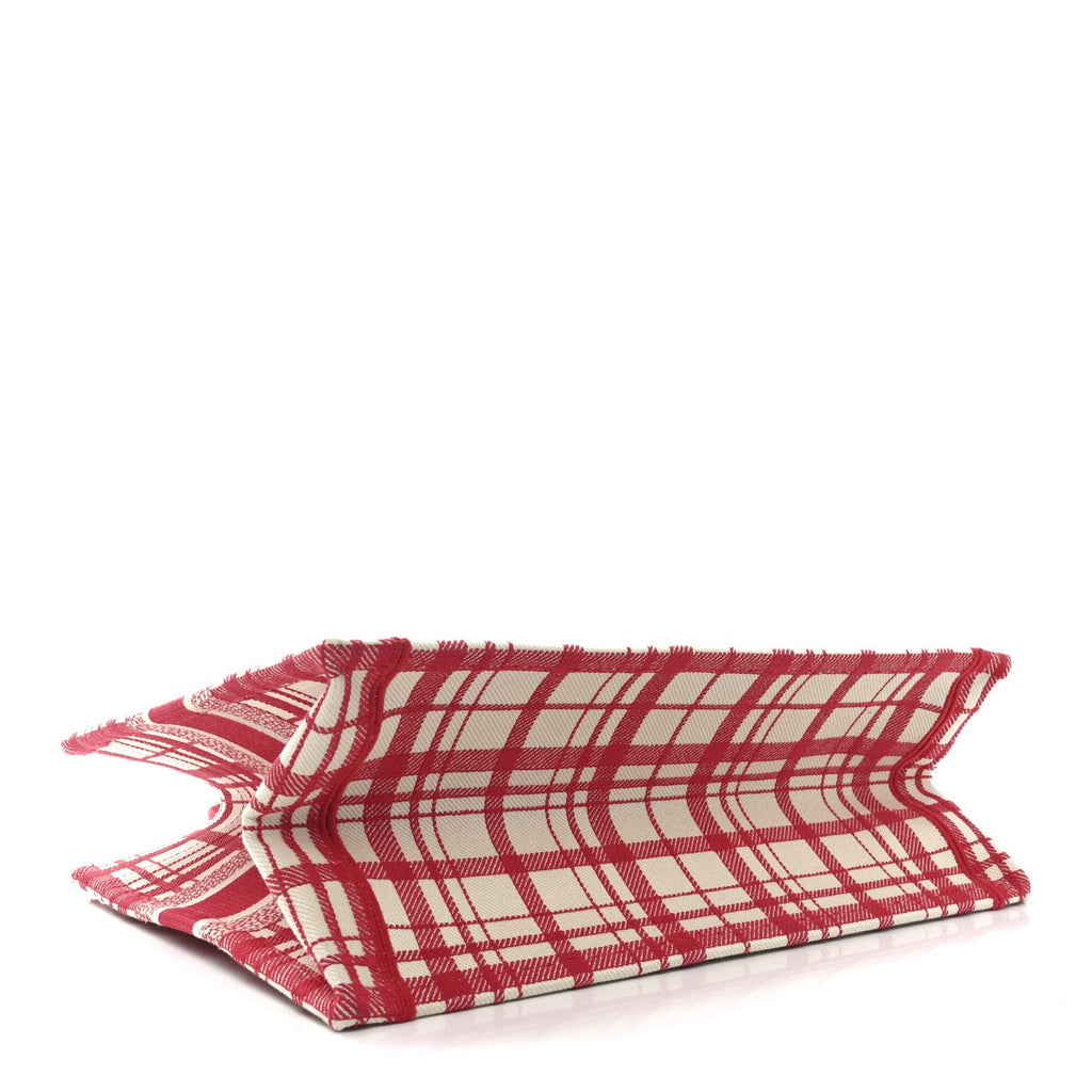Canvas Embroidered Medium Check'n'Dior Book Tote Red Multicolor