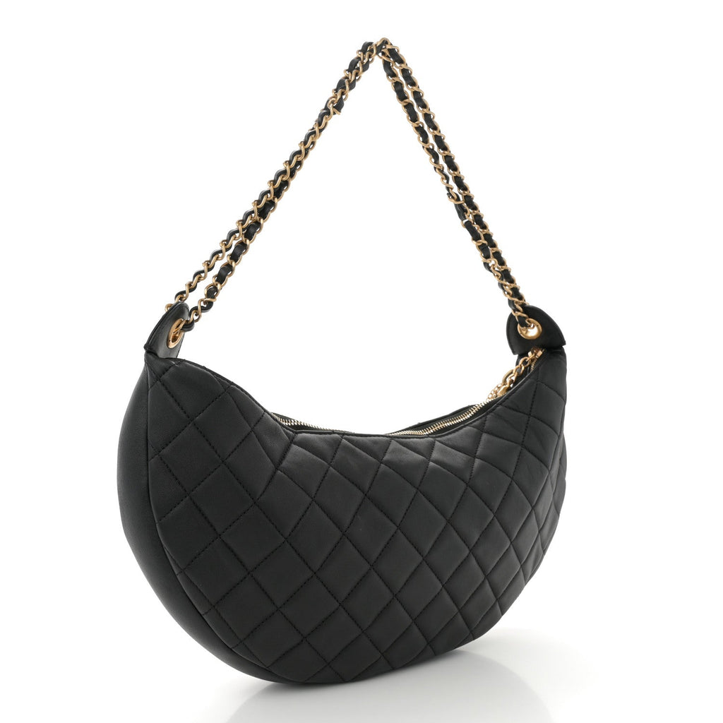 Lambskin Quilted All About Chains Hobo Black