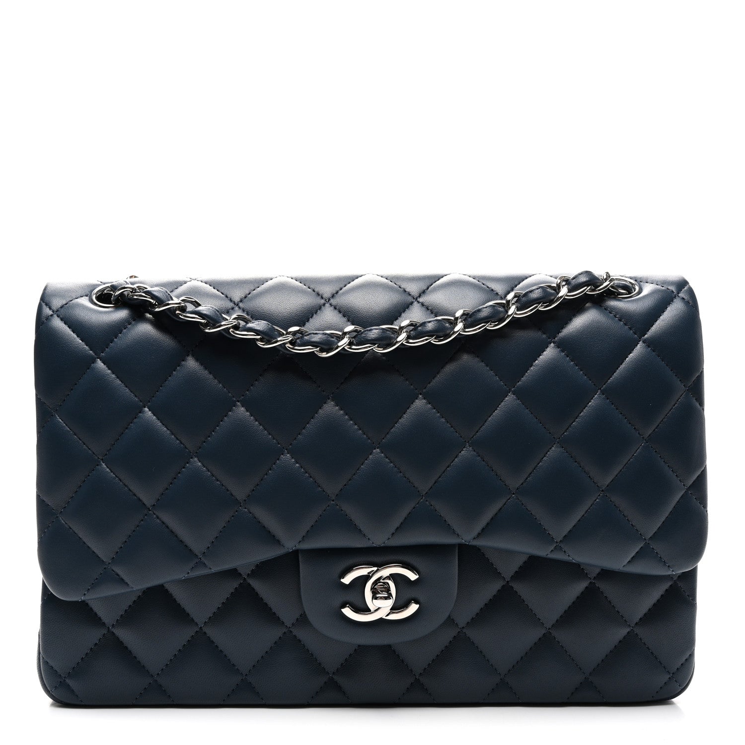 Lambskin Quilted Jumbo Double Flap Navy