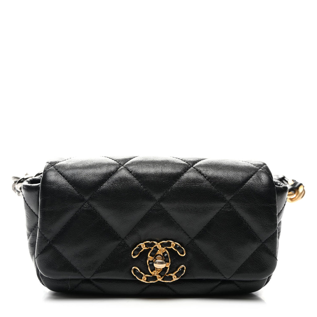 Goatskin Quilted Chanel 19 Waist Bag Black