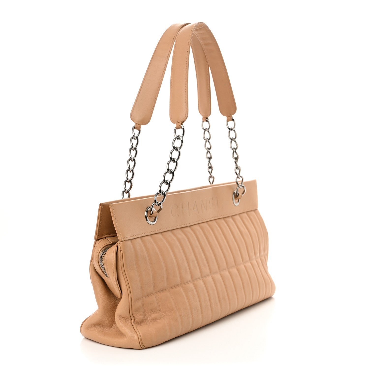 Calfskin Vertical Quilted Lax East West Shoulder Bag Beige