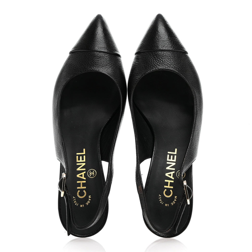 Goatskin Cap Toe CC Slingback Pumps 37 Black