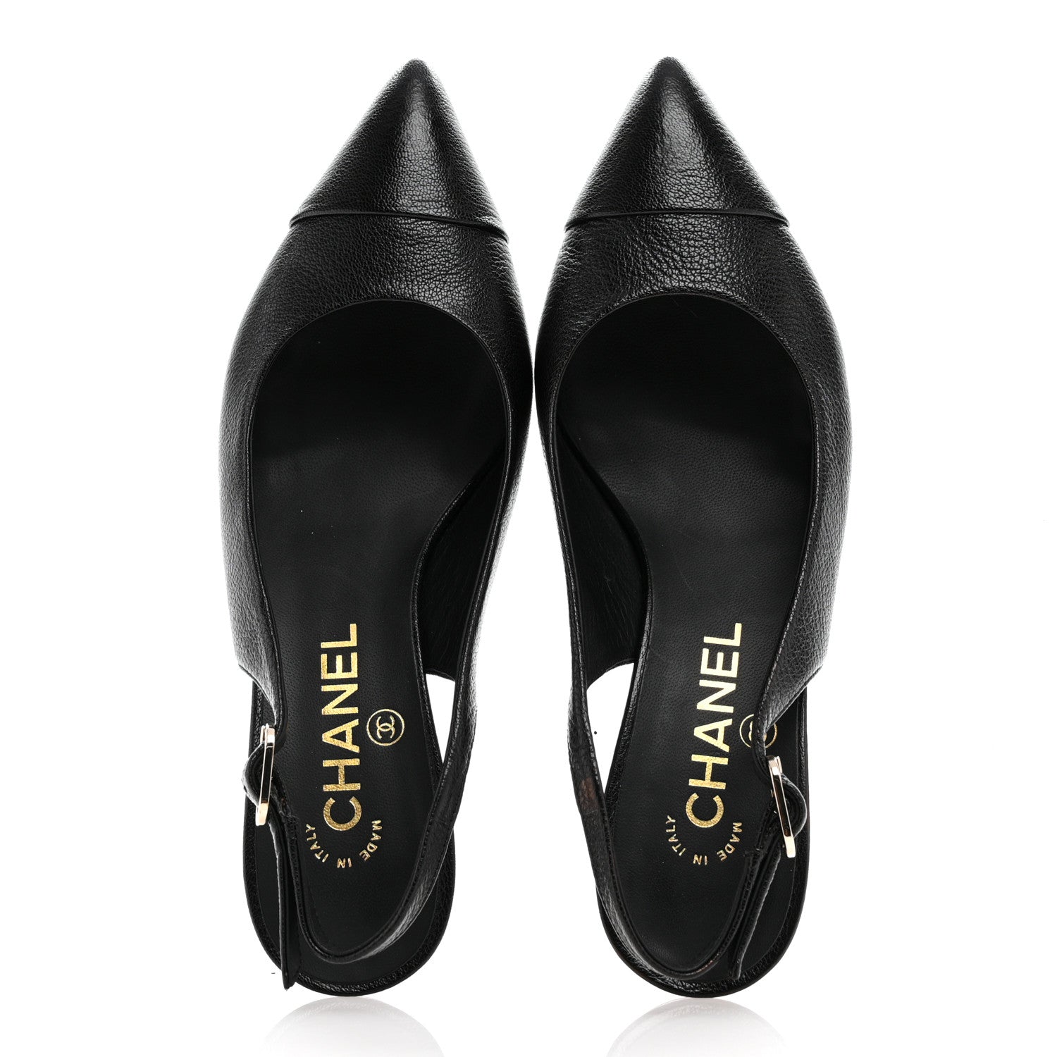 Goatskin Cap Toe CC Slingback Pumps 37 Black