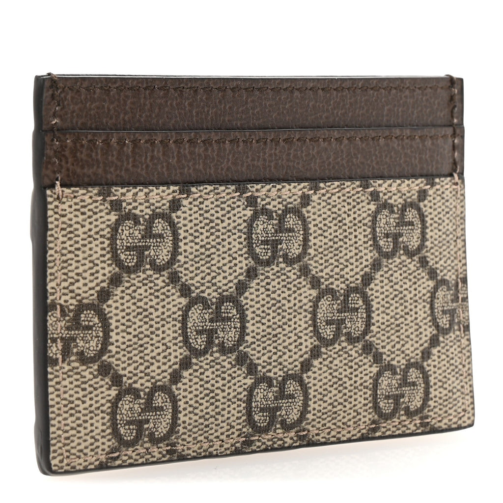 GG Supreme Monogram Textured Dollar Calfskin Ophidia  Holder Beige Ebony New Acero