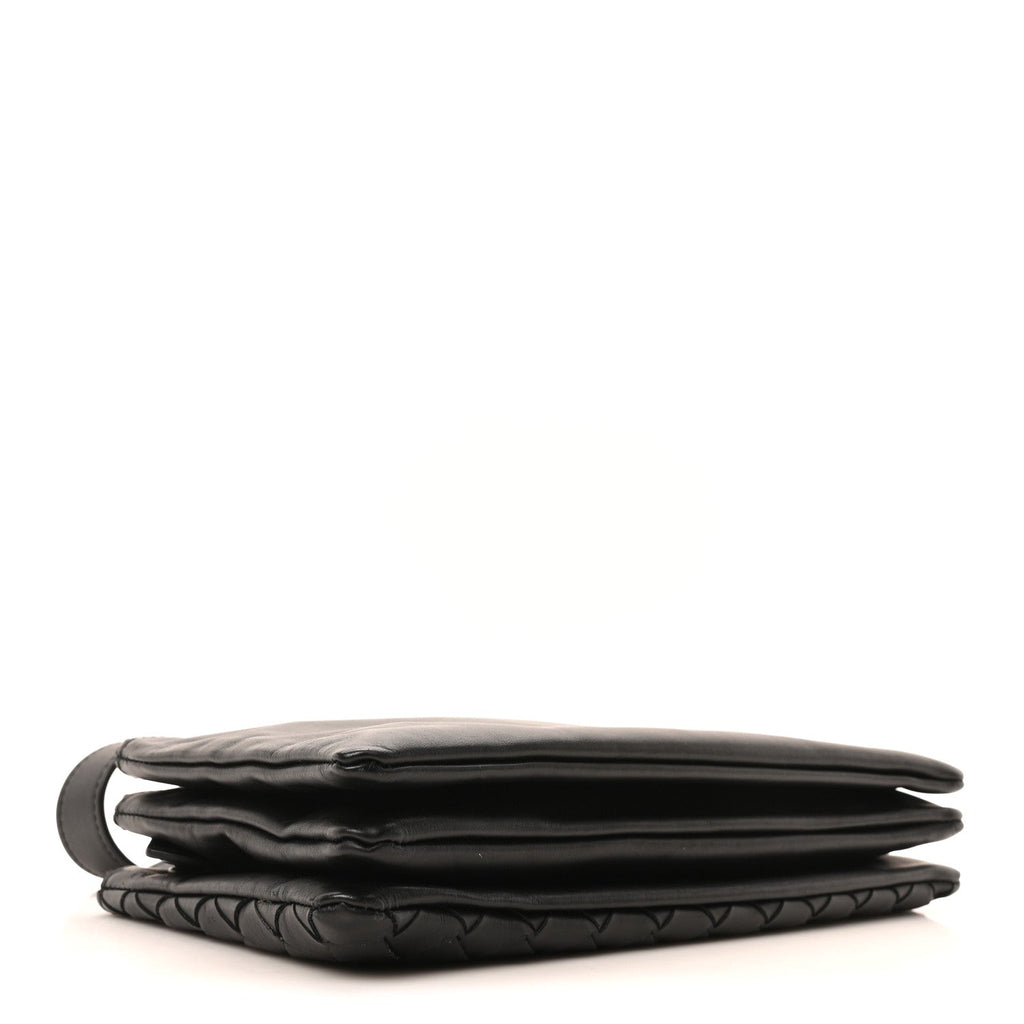 Nappa Intrecciato Triple Zip Messenger Bag Black