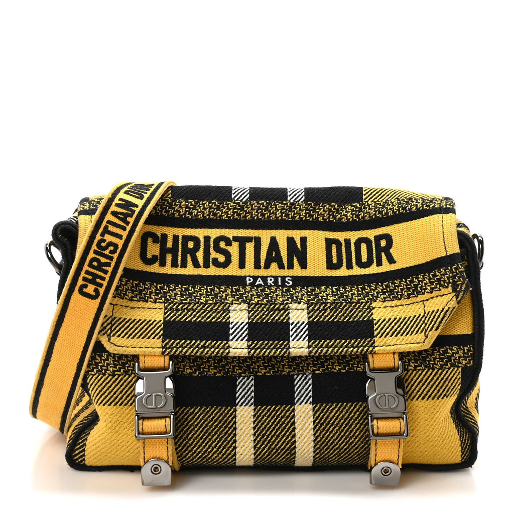 Canvas Check Embroidered Small Diorcamp Bag Yellow Black
