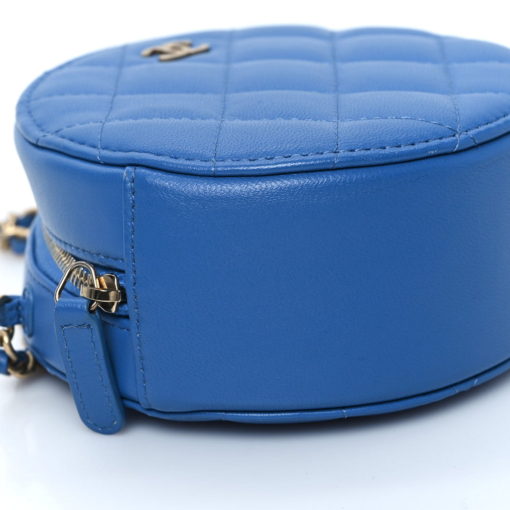Lambskin Quilted Round Clutch With Chain Blue