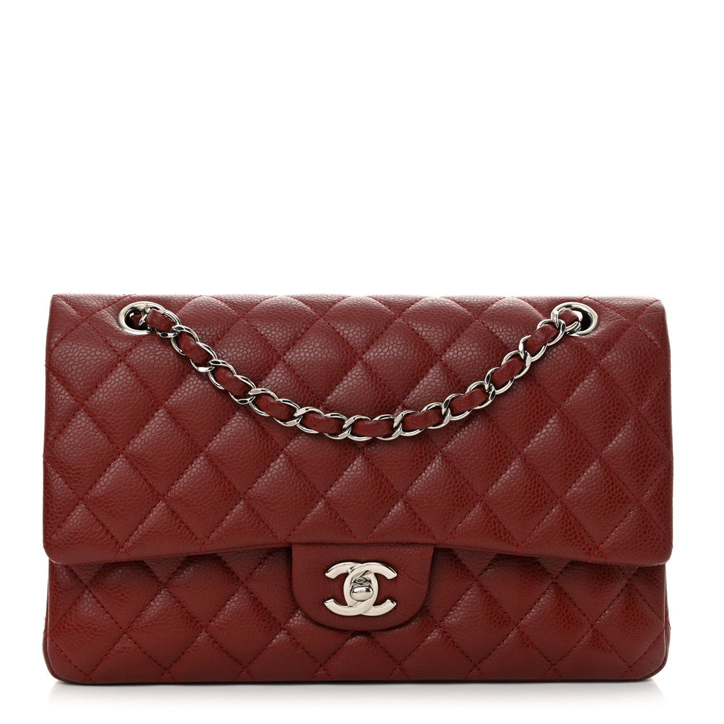 Caviar Quilted Medium Double Flap Burgundy