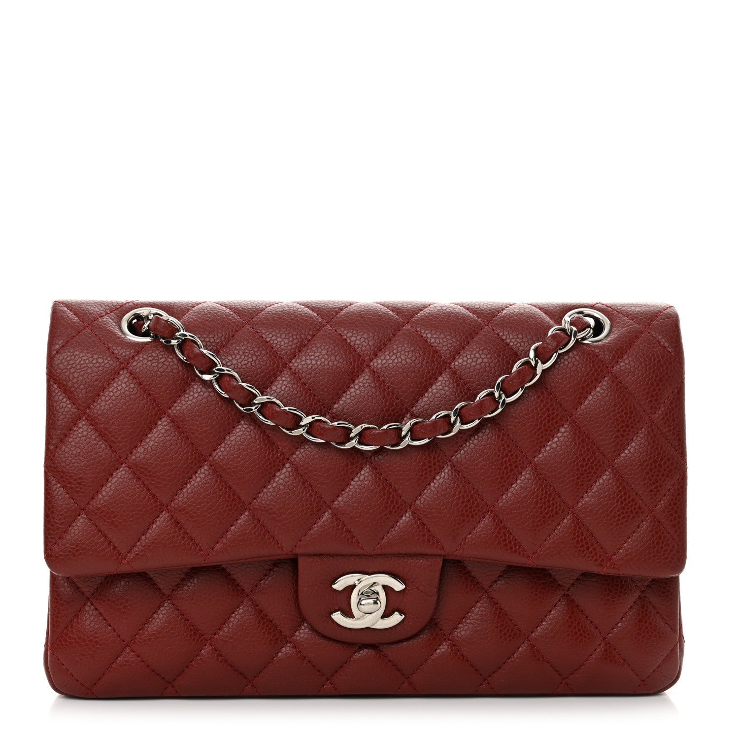 Caviar Quilted Medium Double Flap Burgundy