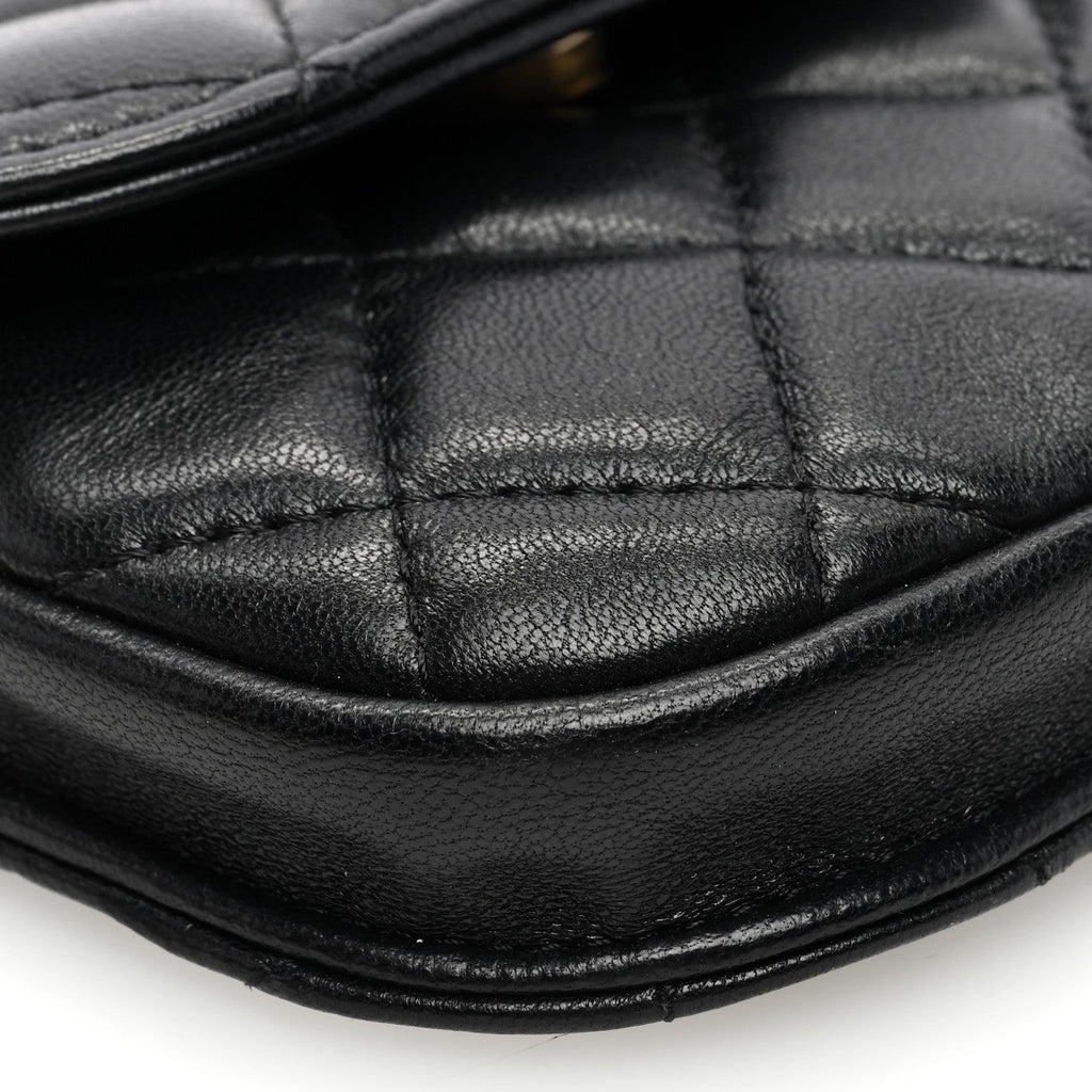 Lambskin Quilted Pearl Crush Waist Bag Black