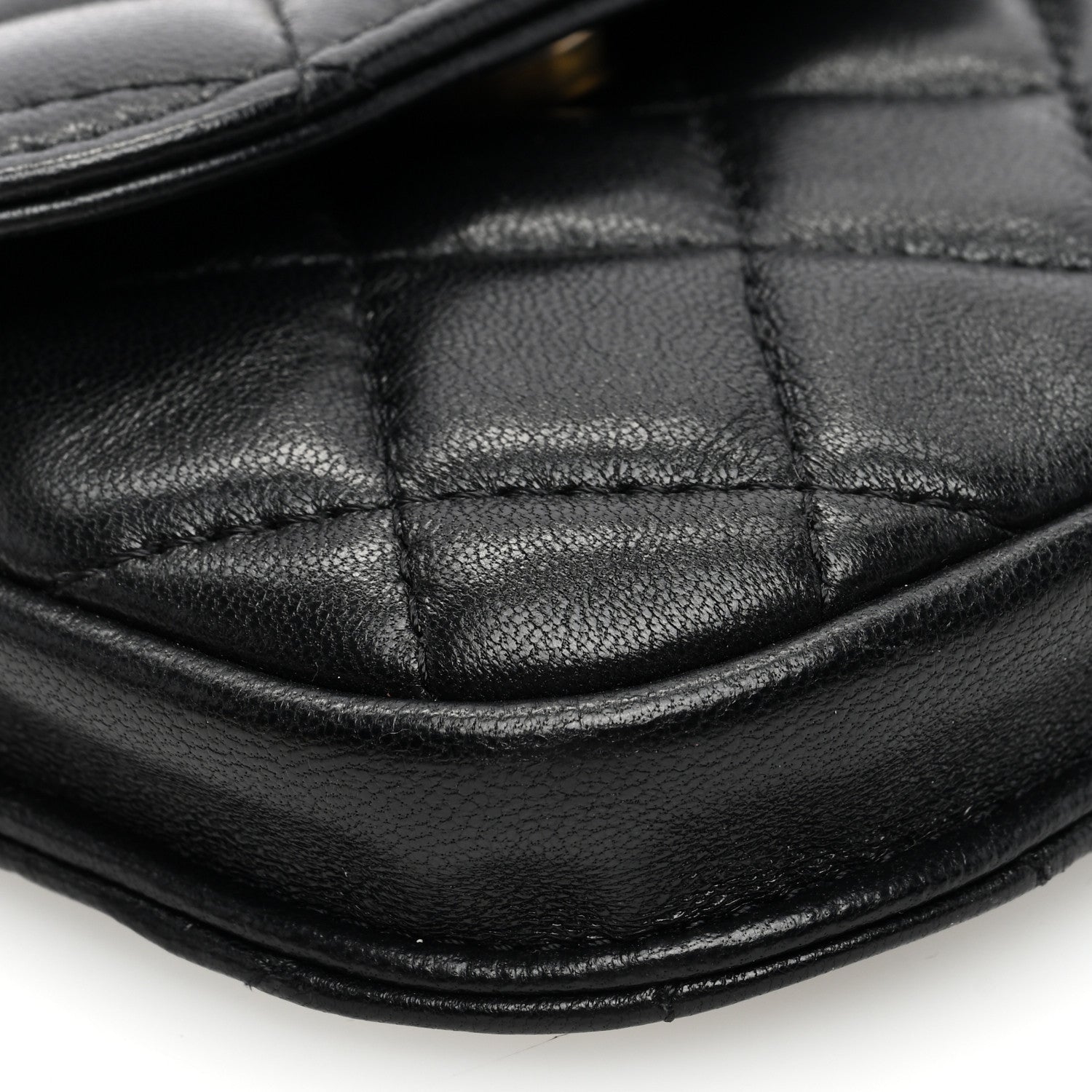 Lambskin Quilted Pearl Crush Waist Bag Black