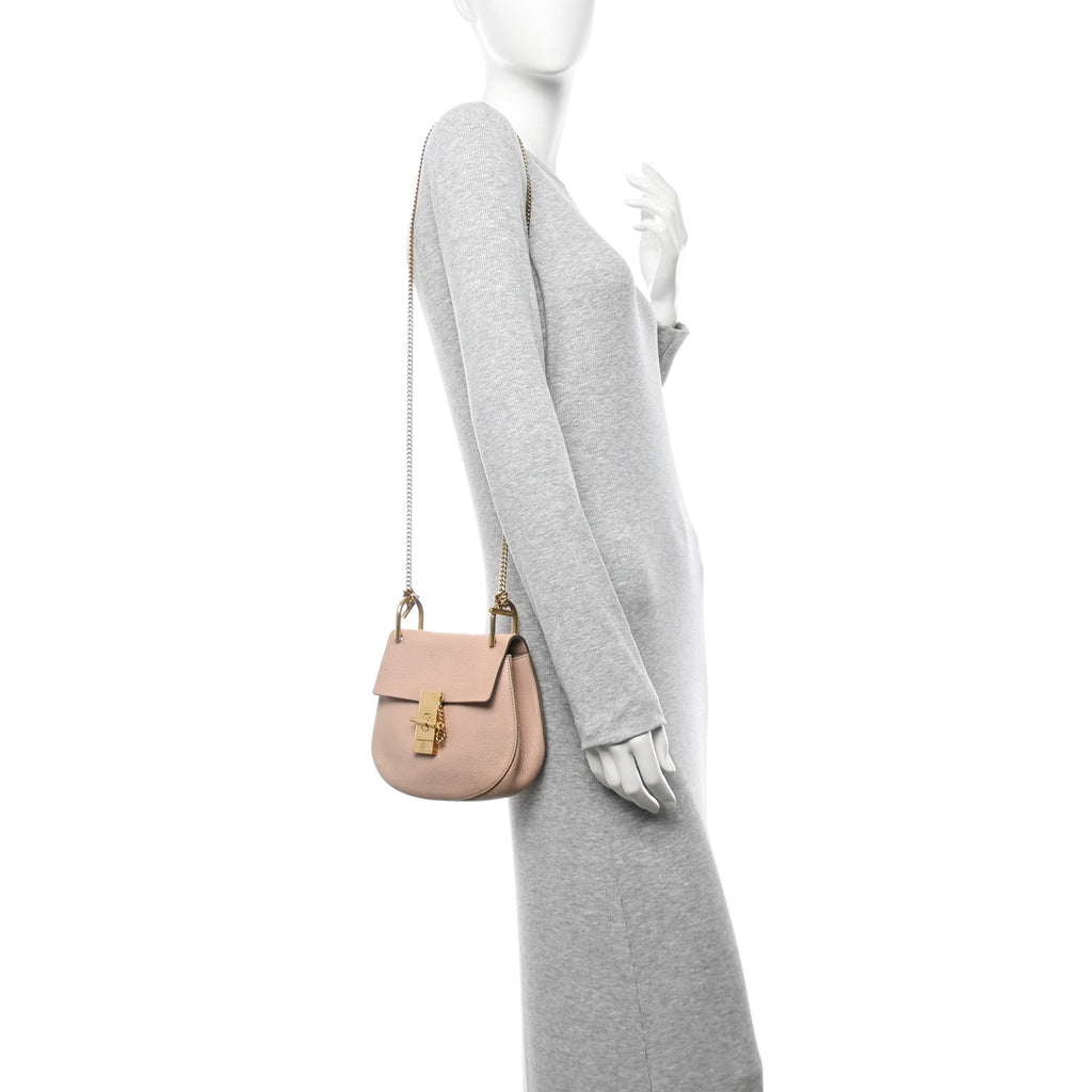 Grained Lambskin Mini Drew Shoulder Bag Cement Pink