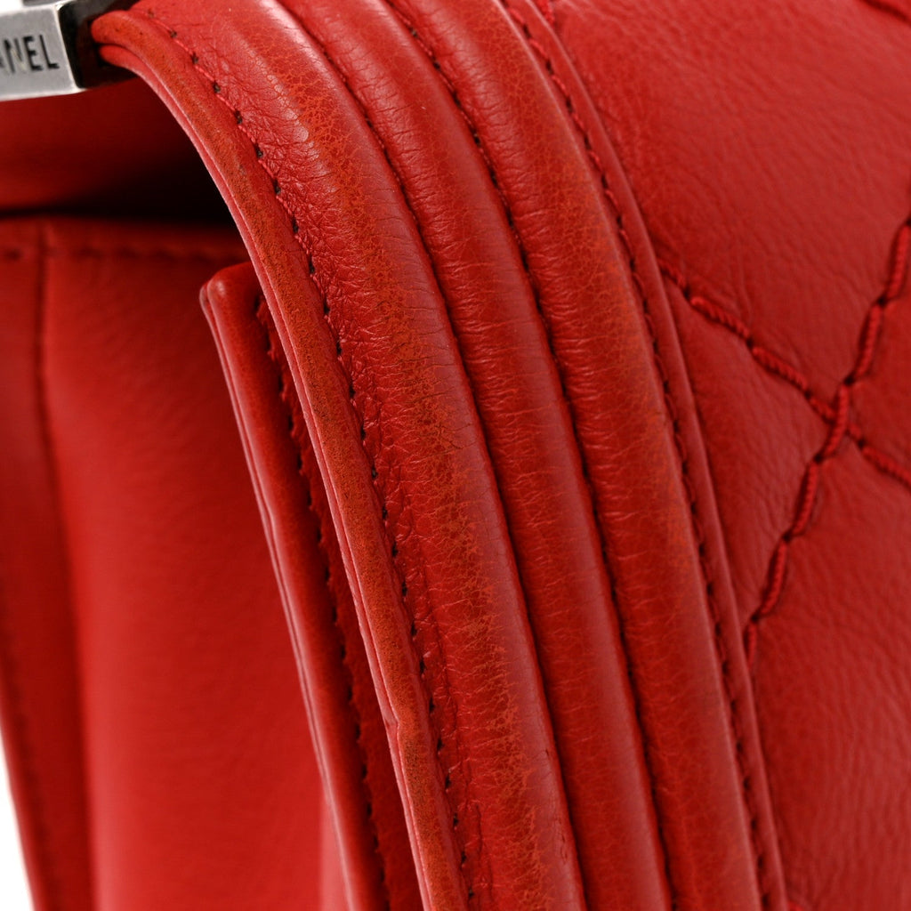 Calfskin Double Stitch New Medium Boy Flap Red