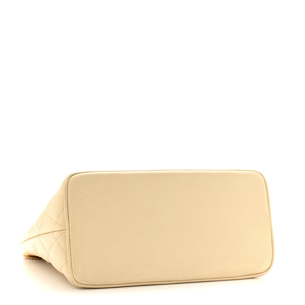 Caviar Quilted Medallion Tote Light Beige