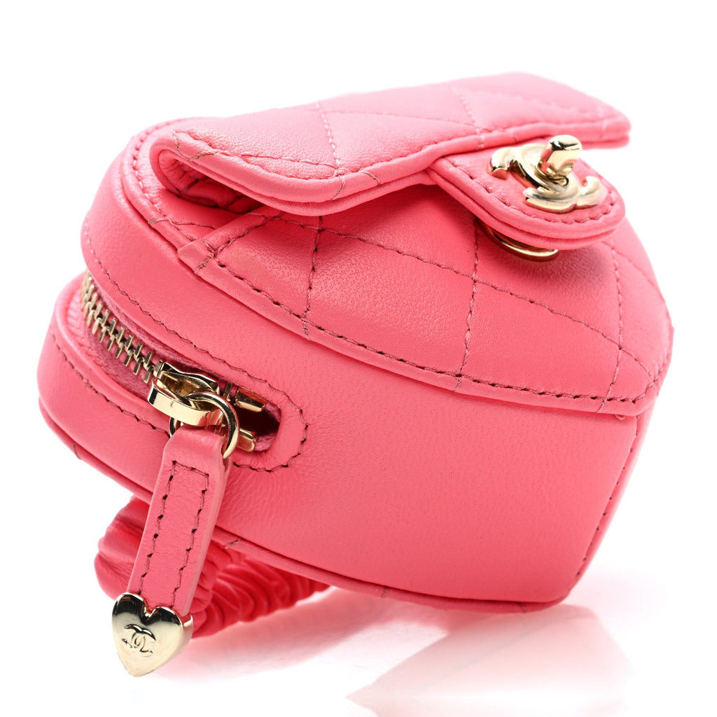 Lambskin Quilted CC In Love Heart Zipped Arm Coin Purse Pink