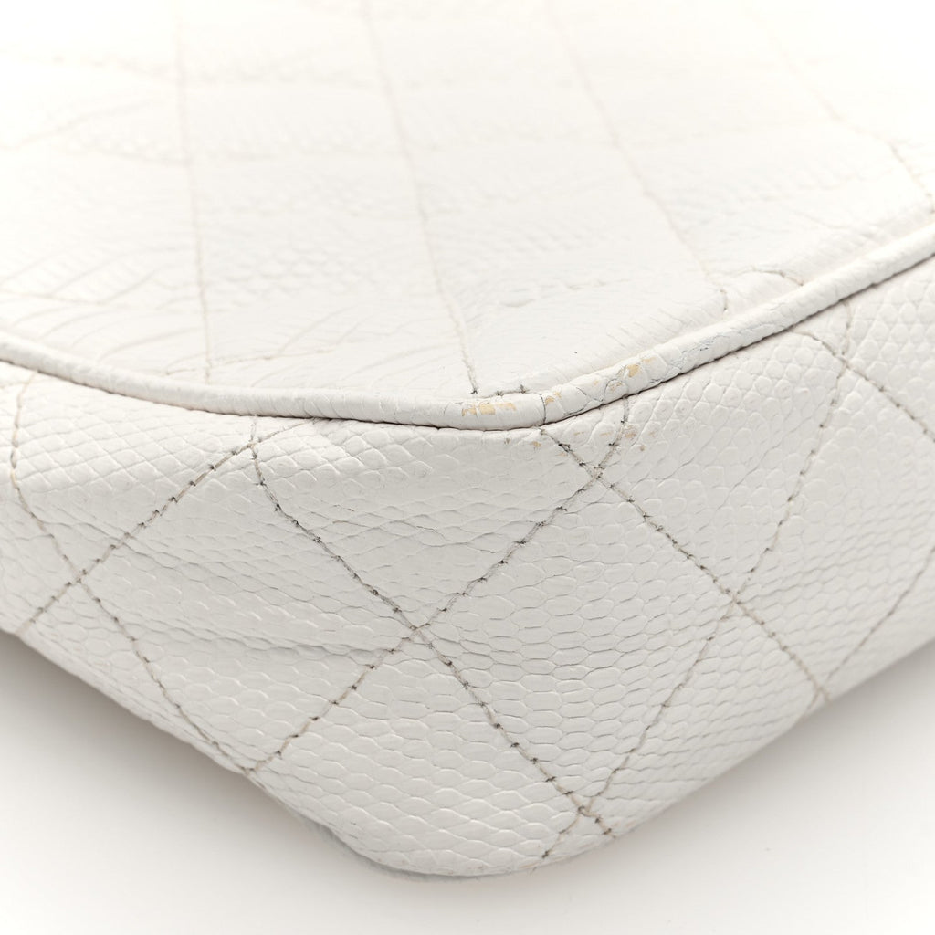 Lizard Quilted Small Tassel Camera Case White