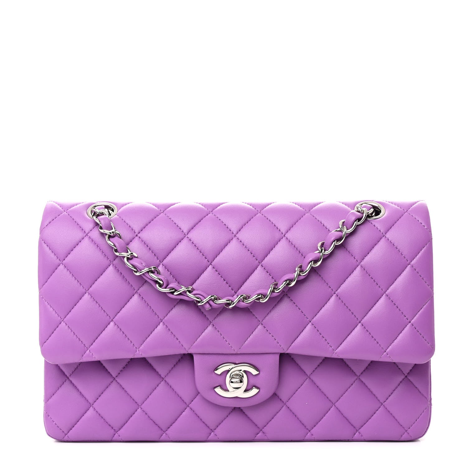 Lambskin Quilted Medium Double Flap Purple