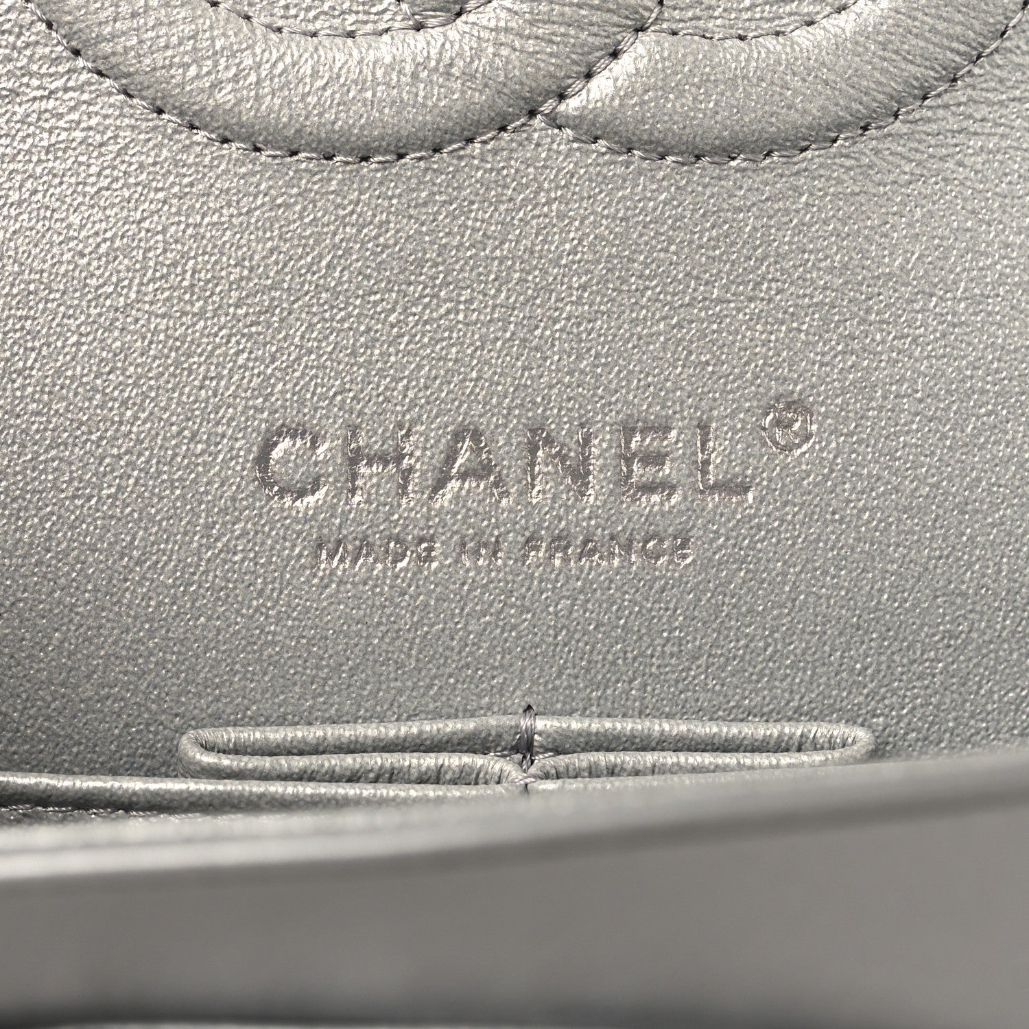 Metallic Patent Crumpled Calfskin Chevron Quilted Medium Double Flap Silver
