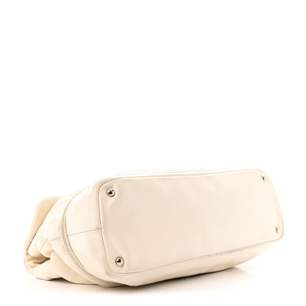 Calfskin Large Expandable Paris London Flap Bag White