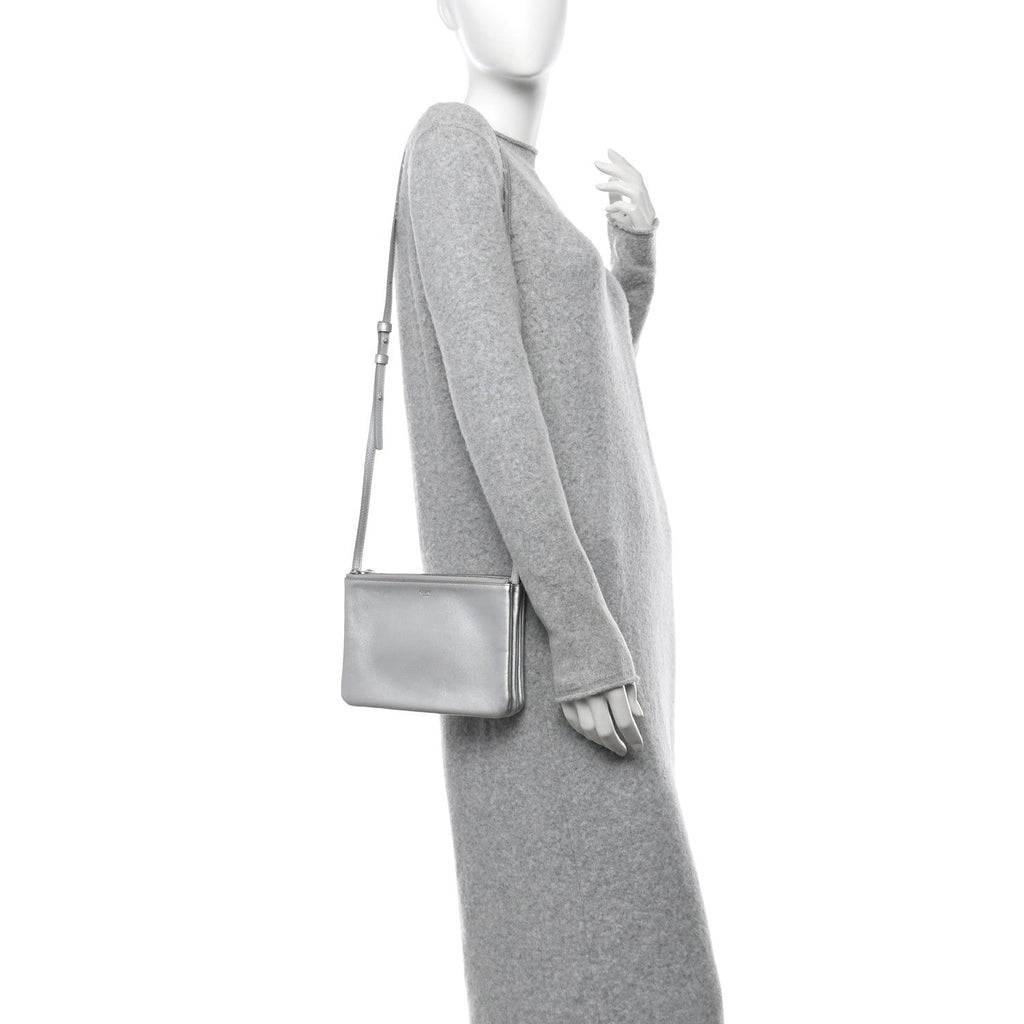 Metallic Lambskin Small Trio Crossbody Bag Silver