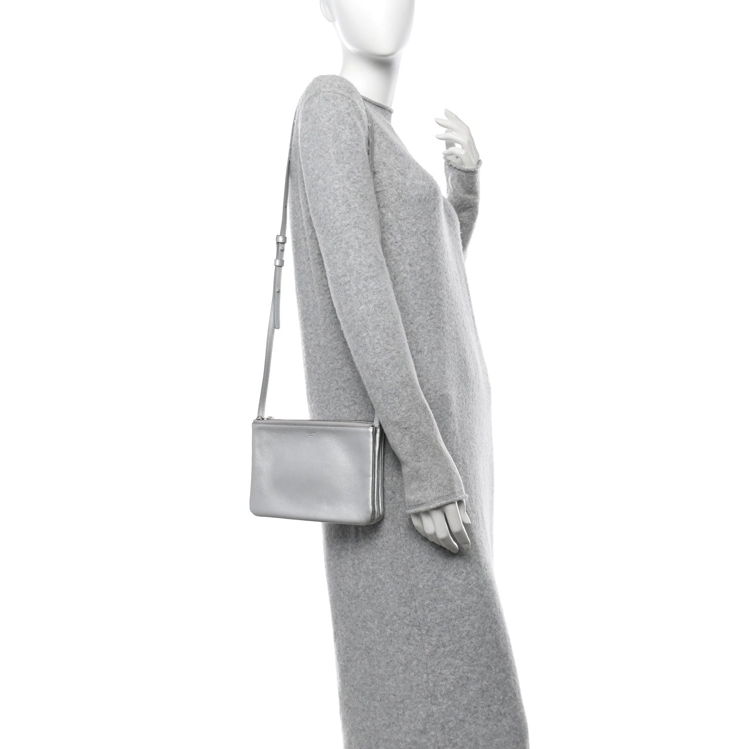 Metallic Lambskin Small Trio Crossbody Bag Silver