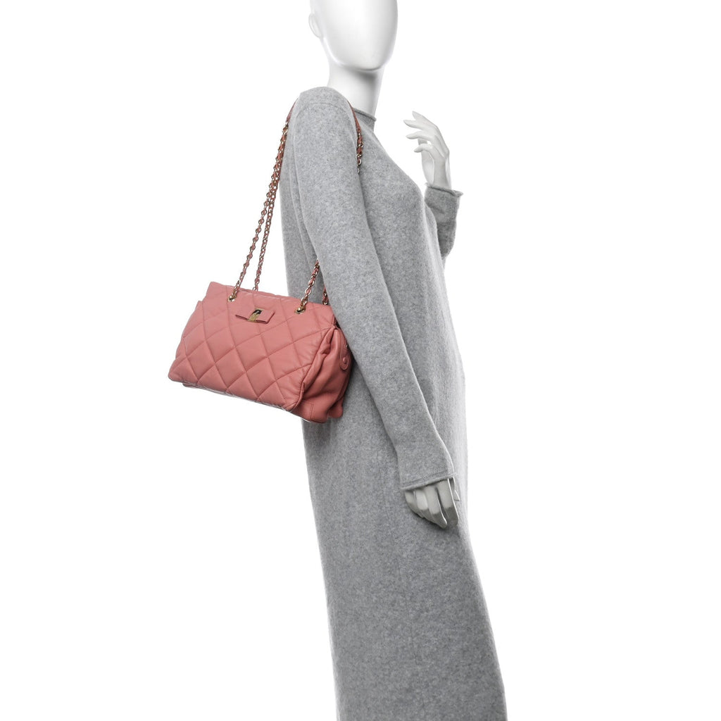 Nappa Quilted Medium Ginette Shoulder Bag Pink