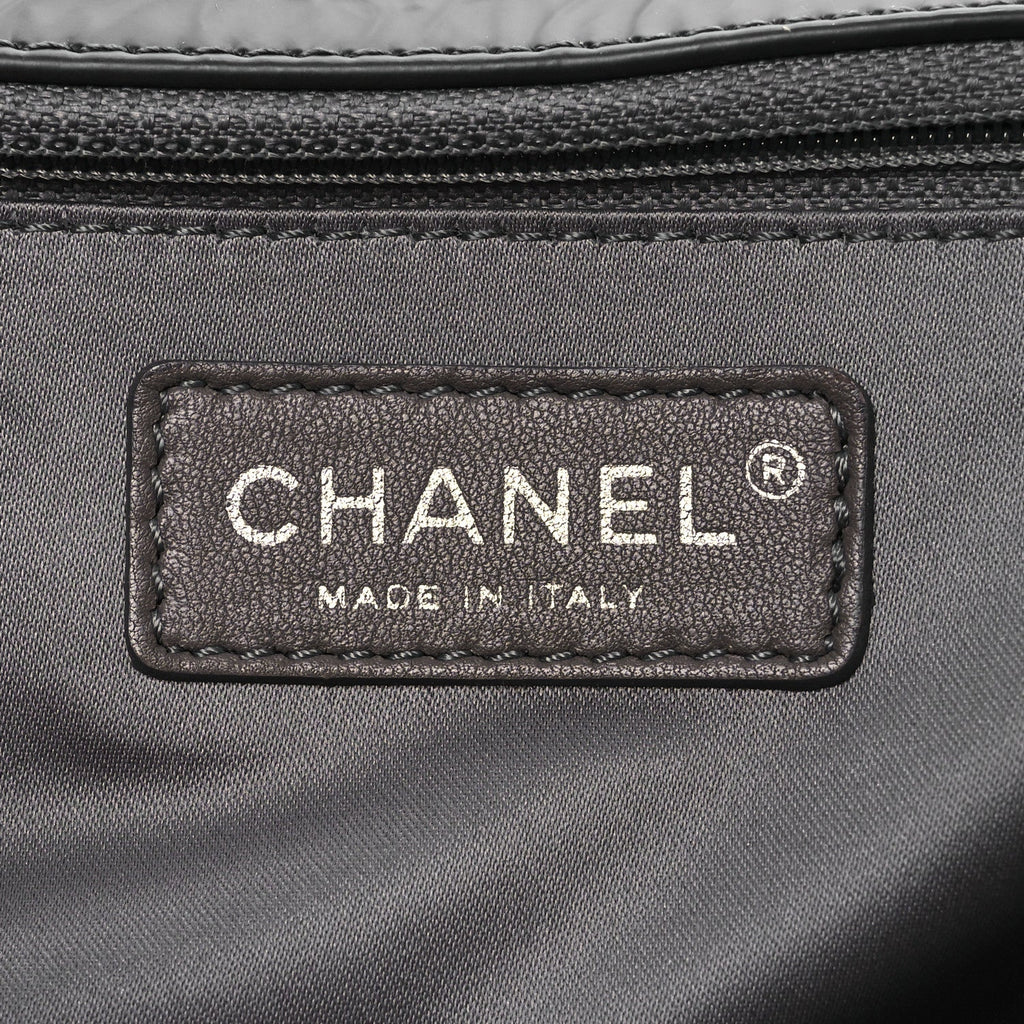 Glazed Calfskin Quilted CC Single Flap Black