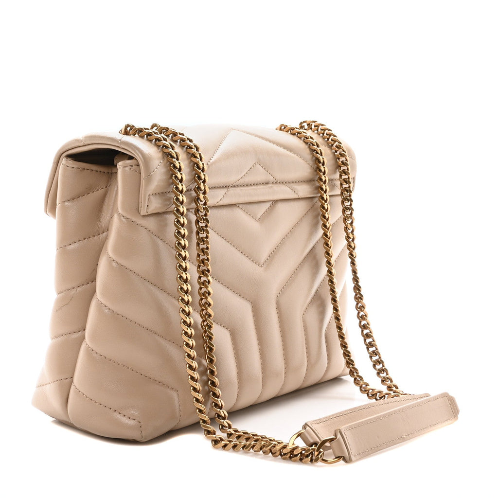 Calfskin Y Quilted Monogram Small Loulou Chain Satchel Dark Beige