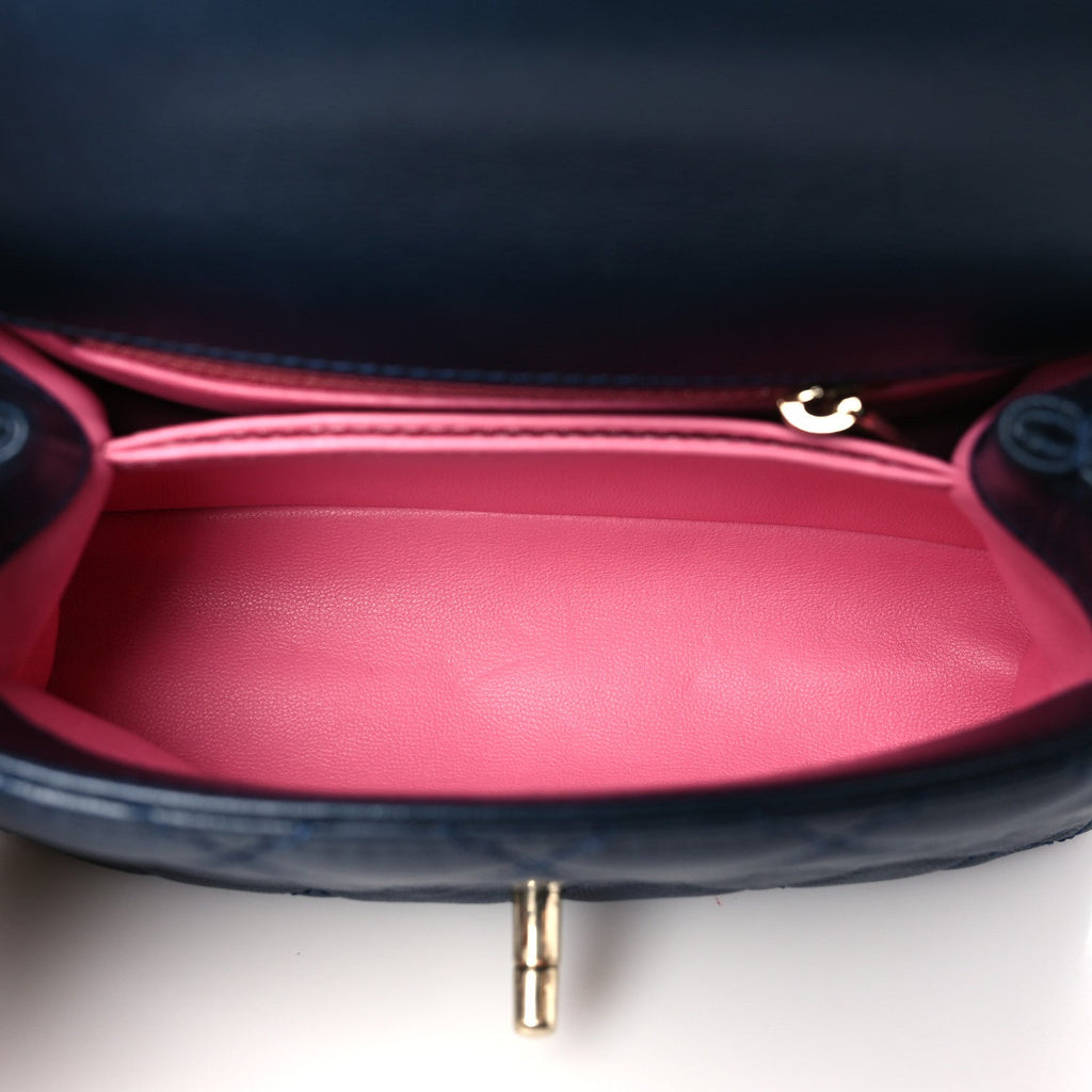 Goatskin Quilted Extra Mini Rainbow Coco Handle Flap Navy Blue