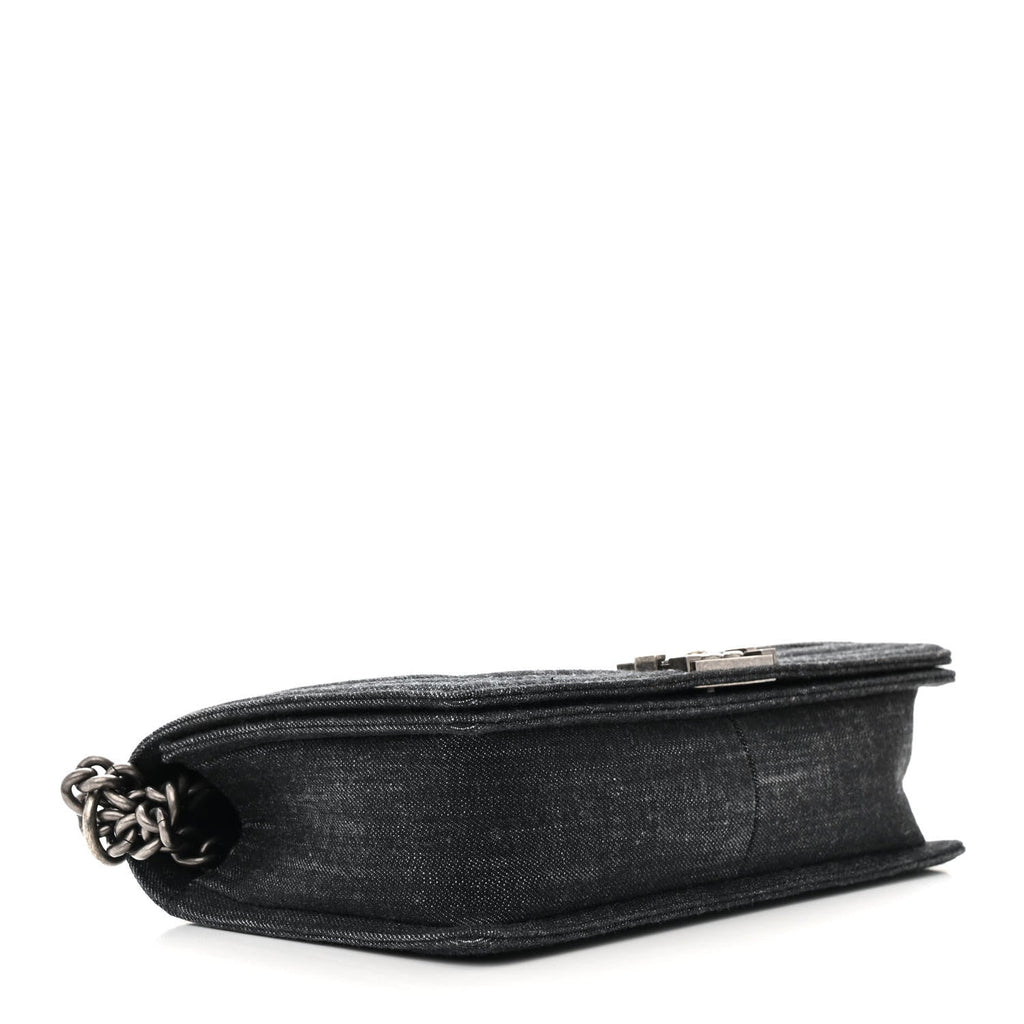 Denim Quilted Medium Boy Flap Black