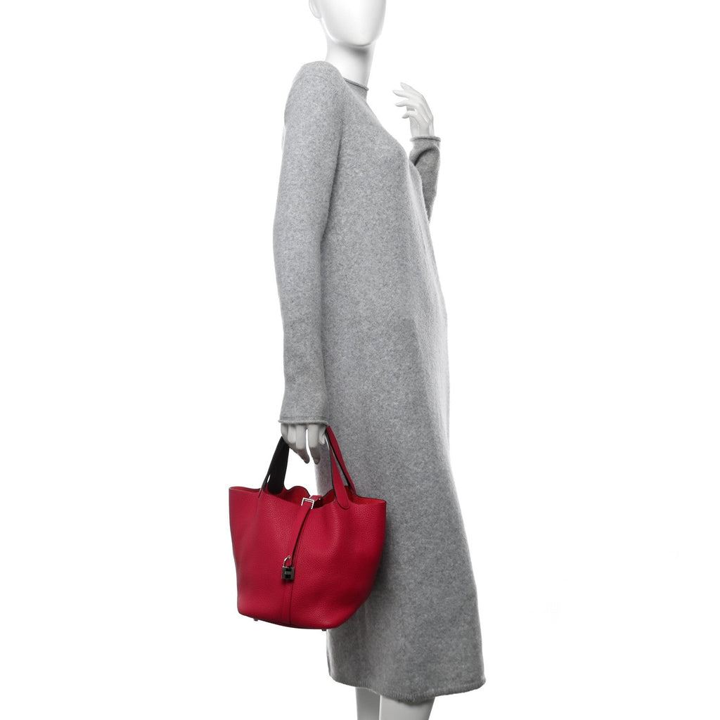 Taurillon Clemence Swift Eclat Picotin Lock 22 MM Framboise Rouge Sellier