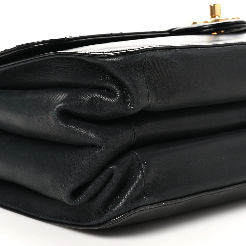 Aged Glazed Calfskin Quilted Straight Lined Flap Black