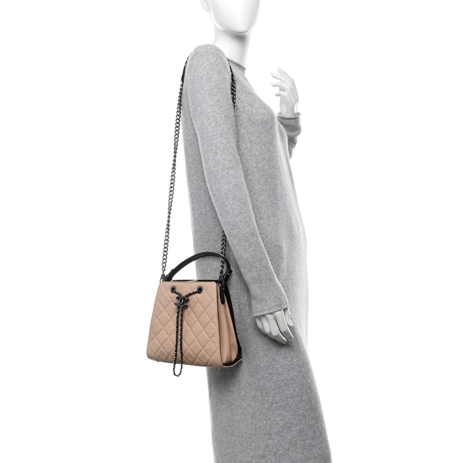 Caviar Quilted Small CC Bucket Bag Beige