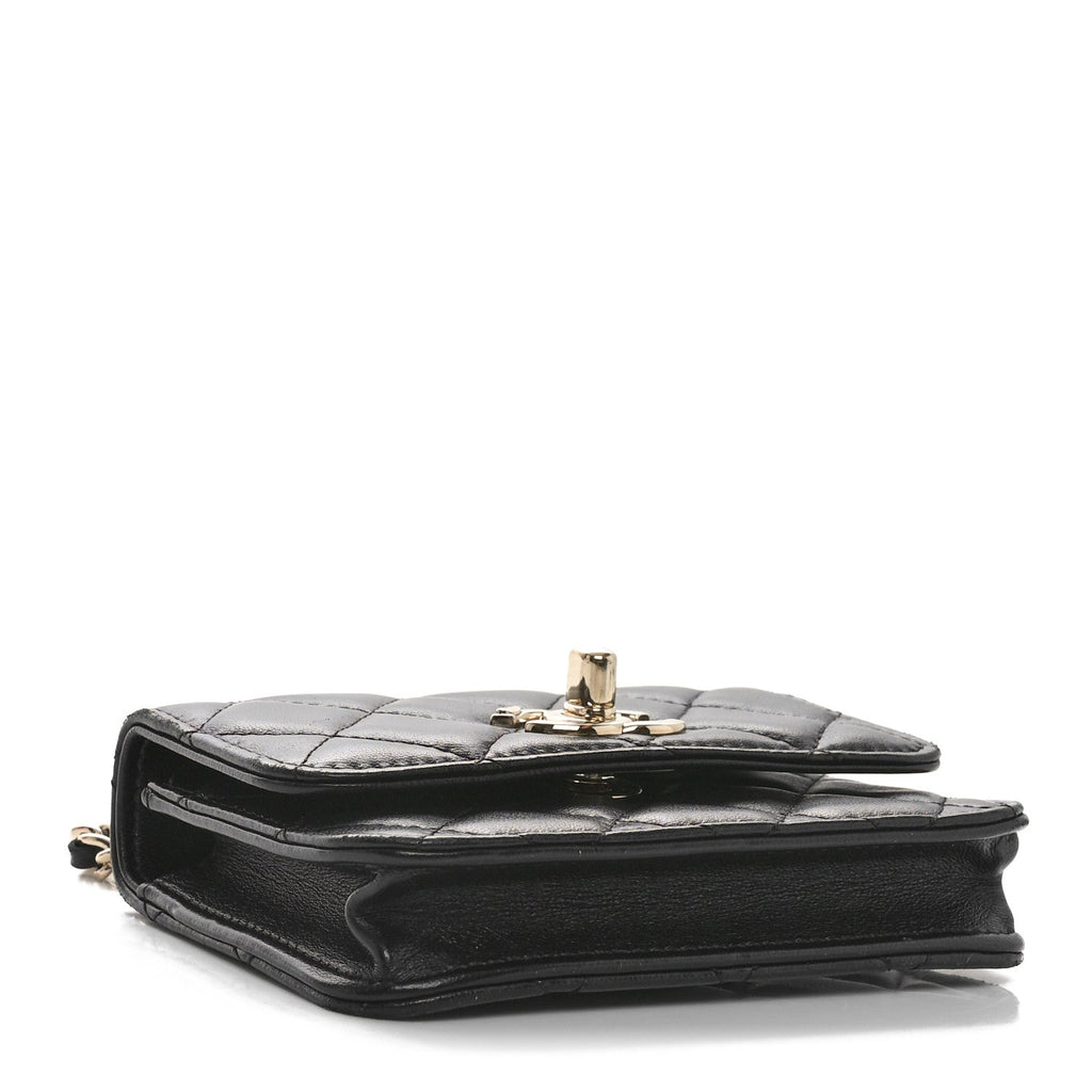 Lambskin Quilted Trendy CC  Holder On Chain Black
