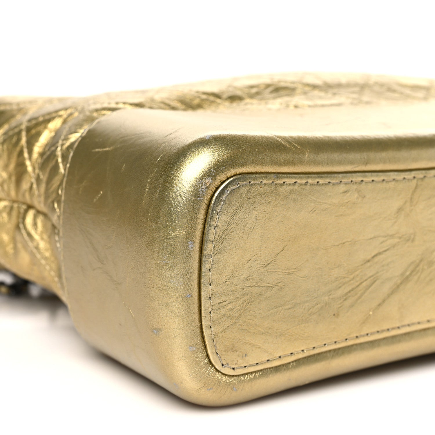 Metallic Aged Calfskin Quilted Medium Gabrielle Gold